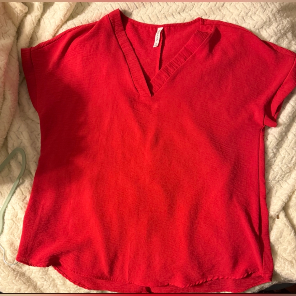 Women's Red V-Neck Top